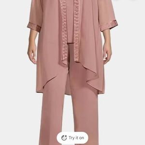 NWT David’s Bridal Le Bos Pink Chiffon Pantsuit 3pc